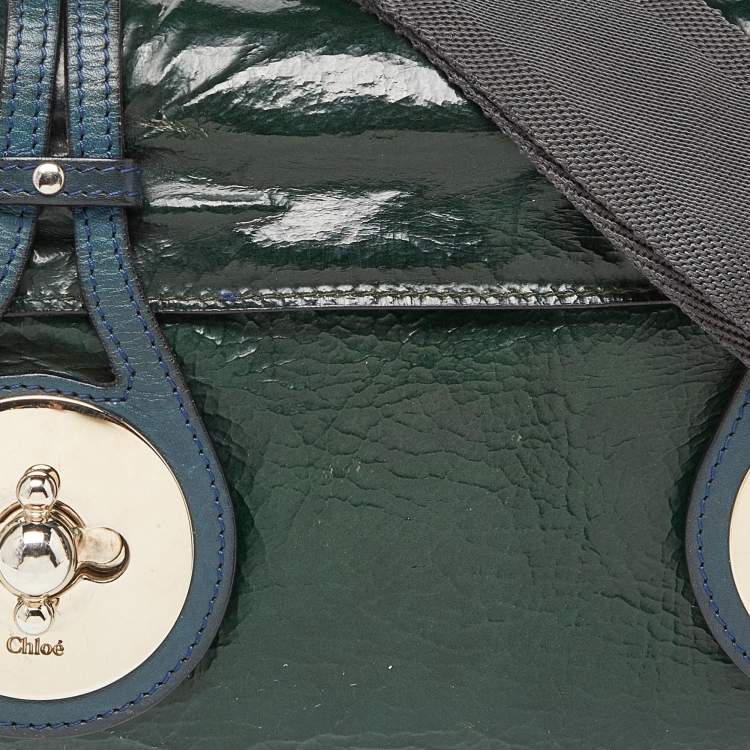 Pre Owned Chloe Green Patent and Leather Flap Crossbody Bag