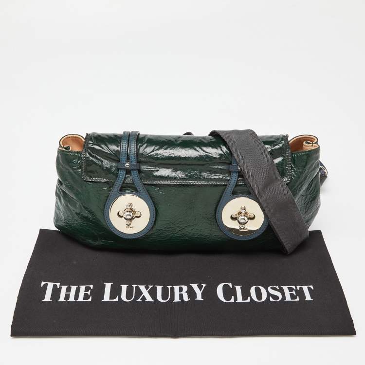 Pre Owned Chloe Green Patent and Leather Flap Crossbody Bag