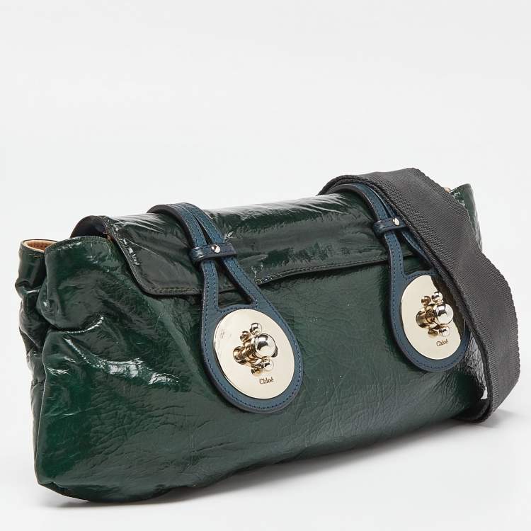 Pre Owned Chloe Green Patent and Leather Flap Crossbody Bag