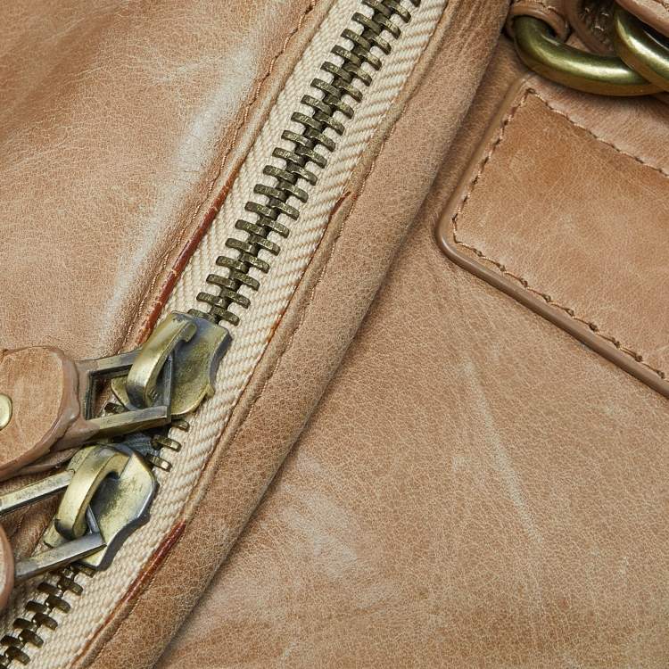 Pre Owned Chloe Beige Leather Front Zip Pocket Shoulder Bag