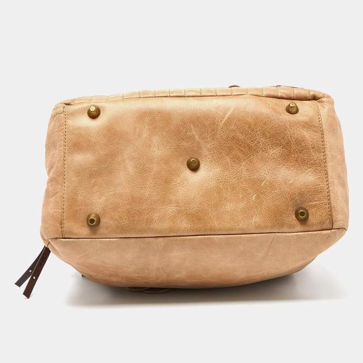 Pre Owned Chloe Beige Leather Front Zip Pocket Shoulder Bag
