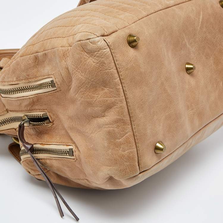 Pre Owned Chloe Beige Leather Front Zip Pocket Shoulder Bag