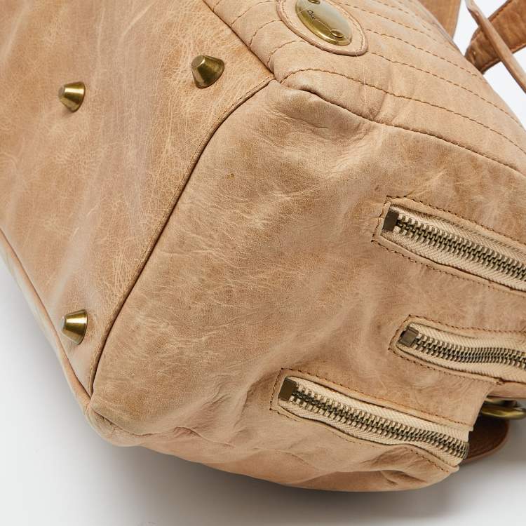 Pre Owned Chloe Beige Leather Front Zip Pocket Shoulder Bag