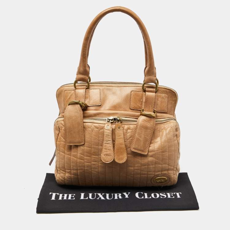 Pre Owned Chloe Beige Leather Front Zip Pocket Shoulder Bag