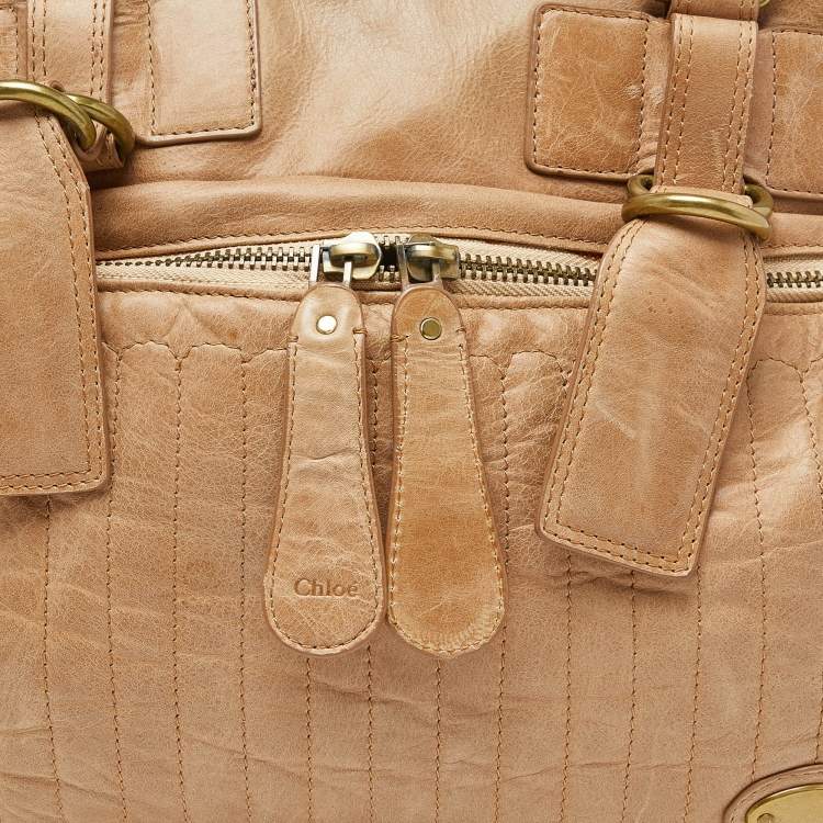 Pre Owned Chloe Beige Leather Front Zip Pocket Shoulder Bag