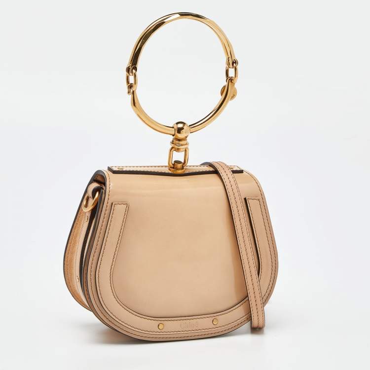 Pre Owned Chloe Beige Patent Leather Small Nile Bracelet Crossbody Bag