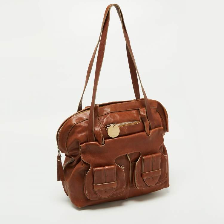 Pre Owned Chloe Brown Leather Front Pocket Hobo