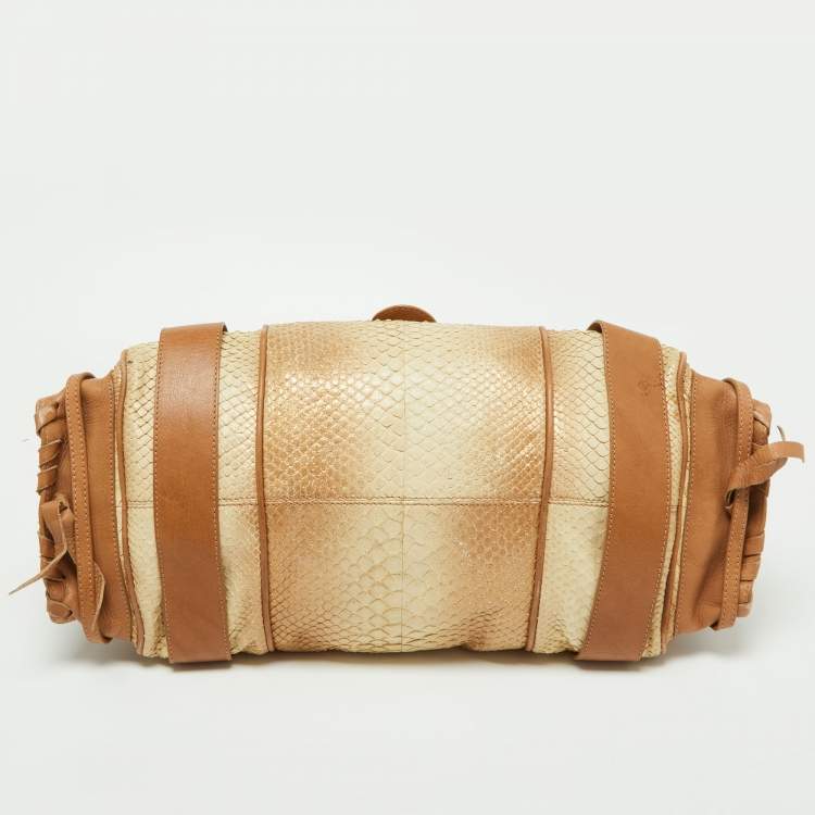 Pre Owned Chloe Beige/Brown Glittery Python and Leather Silverado Satchel