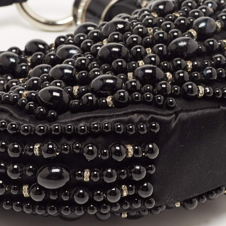 Pre Owned Chloé Black Satin Beaded and Crystal Hobo