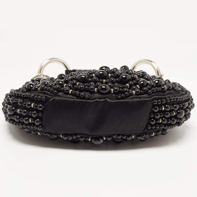 Pre Owned Chloé Black Satin Beaded and Crystal Hobo
