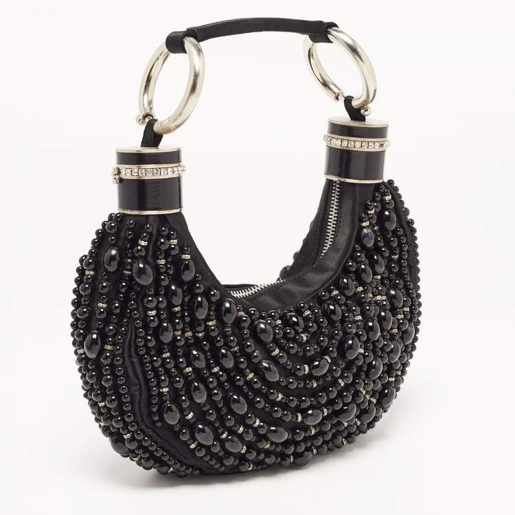 Pre Owned Chloé Black Satin Beaded and Crystal Hobo