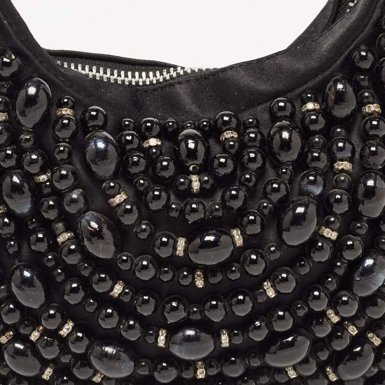 Pre Owned Chloé Black Satin Beaded and Crystal Hobo