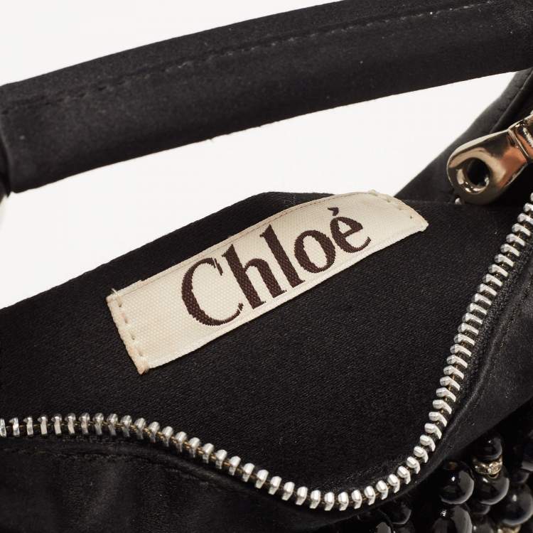Pre Owned Chloé Black Satin Beaded and Crystal Hobo