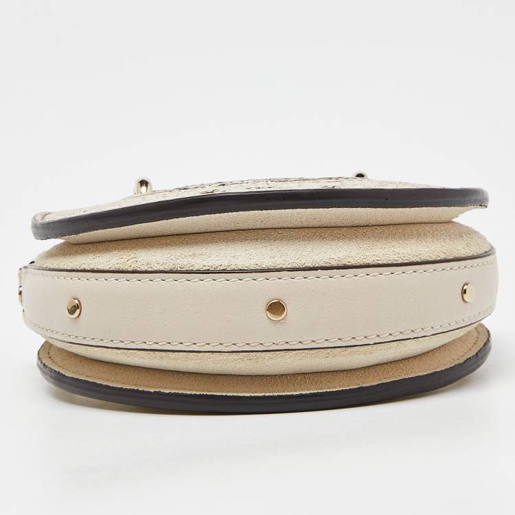 Pre Owned Chloe Gold/Beige Leather and Suede Mini Pixie Round Shoulder Bag