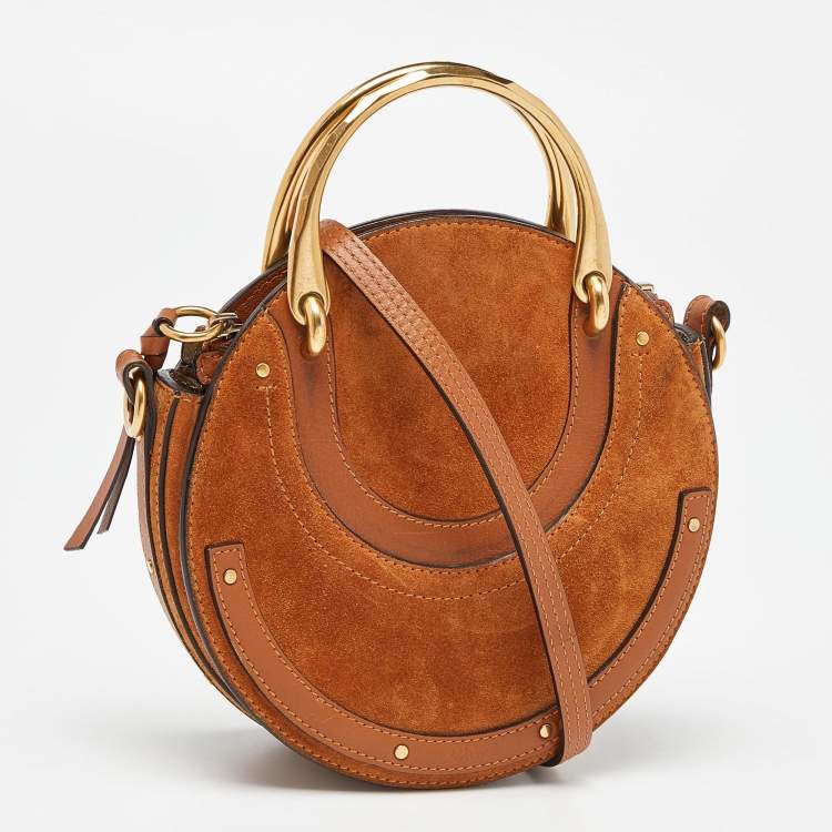Pre Owned Chloe Brown Leather and Suede Small Pixie Round Bag