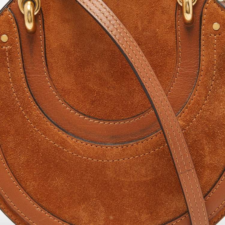 Pre Owned Chloe Brown Leather and Suede Small Pixie Round Bag
