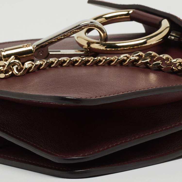 Pre Owned Chloé  Burgundy Leather and Suede Mini Faye Crossbody Bag