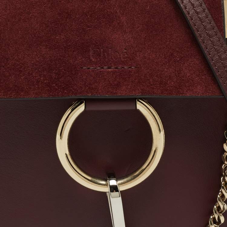 Pre Owned Chloé  Burgundy Leather and Suede Mini Faye Crossbody Bag