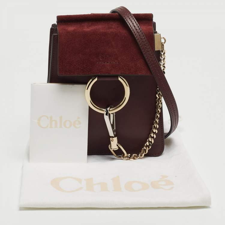 Pre Owned Chloé  Burgundy Leather and Suede Mini Faye Crossbody Bag