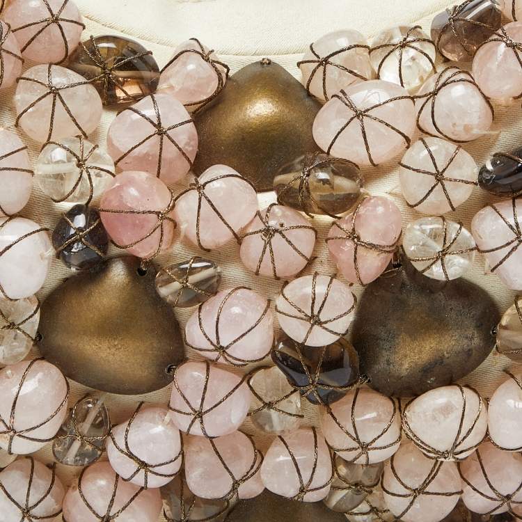 Pre Owned Chloé Beige Fabric Small Pebbles Stone Embellished Hobo