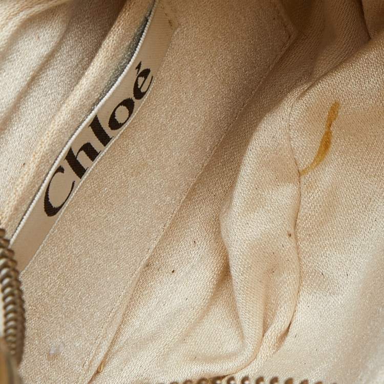 Pre Owned Chloé Beige Fabric Small Pebbles Stone Embellished Hobo