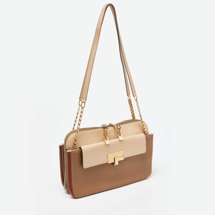 Pre Owned Chloe Tri Color Leather Chain Shoulder Bag