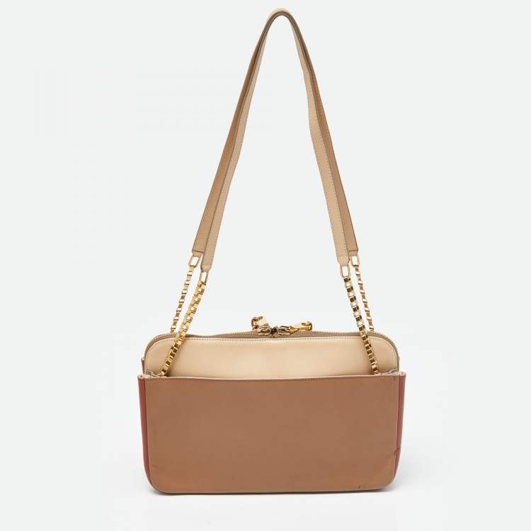 Pre Owned Chloe Tri Color Leather Chain Shoulder Bag