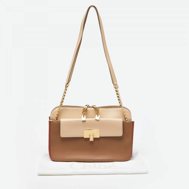 Pre Owned Chloe Tri Color Leather Chain Shoulder Bag