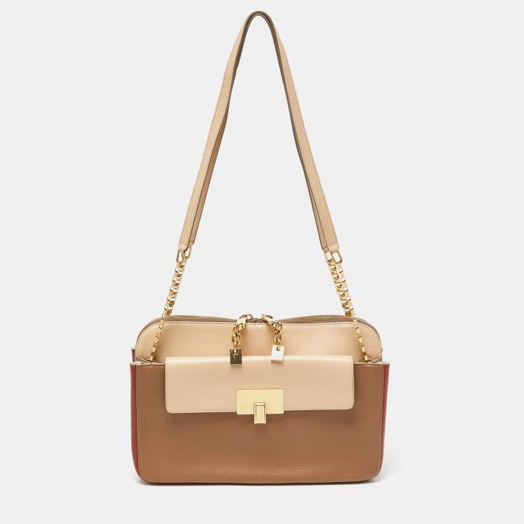 Pre Owned Chloe Tri Color Leather Chain Shoulder Bag