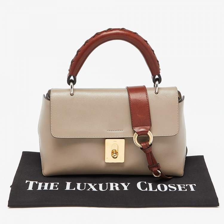 Pre Owned Chloe Grey/Brown Leather Flap Top Handle Bag