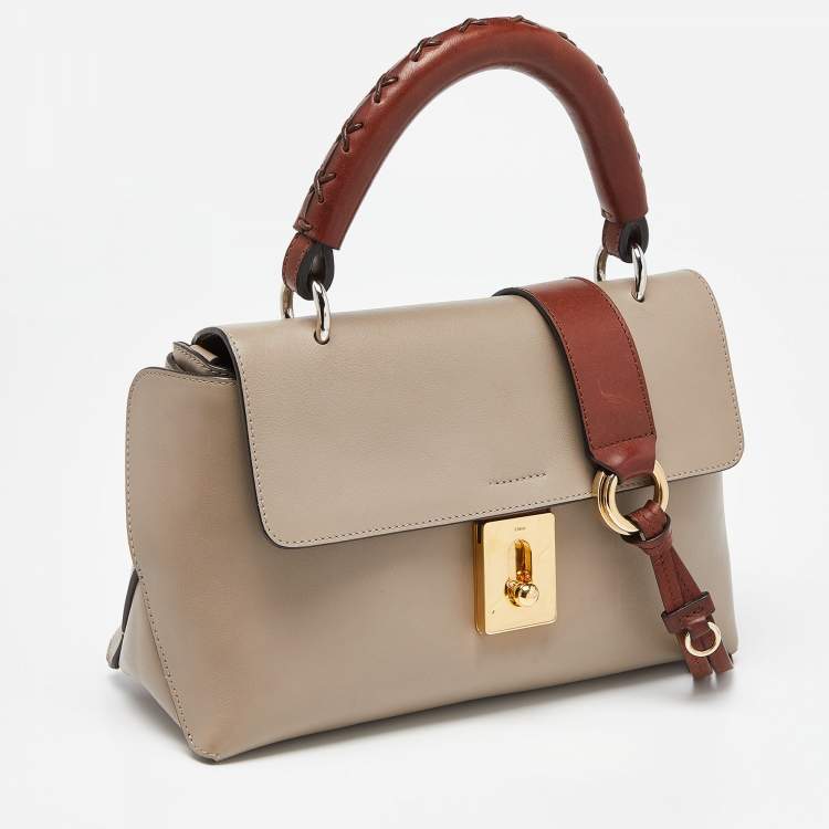 Pre Owned Chloe Grey/Brown Leather Flap Top Handle Bag