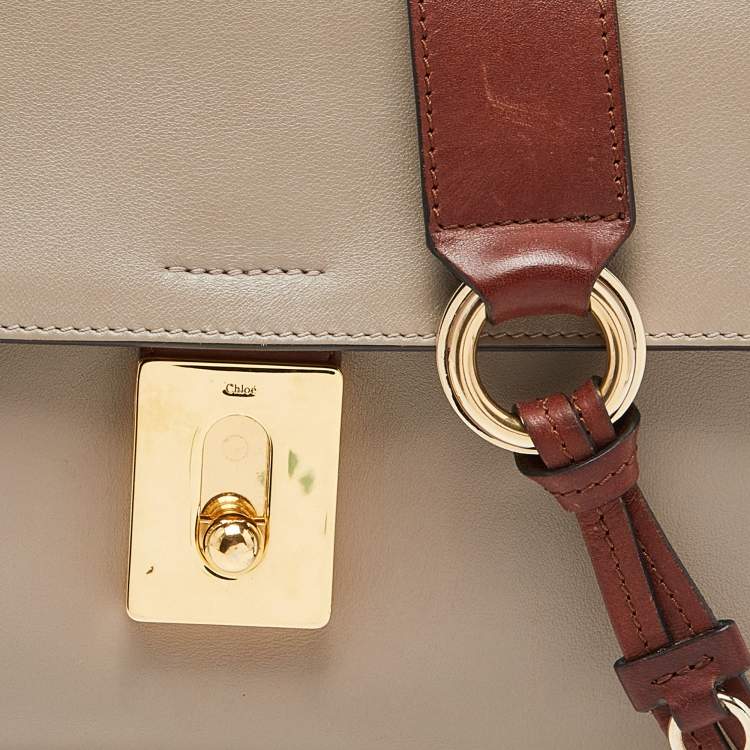 Pre Owned Chloe Grey/Brown Leather Flap Top Handle Bag