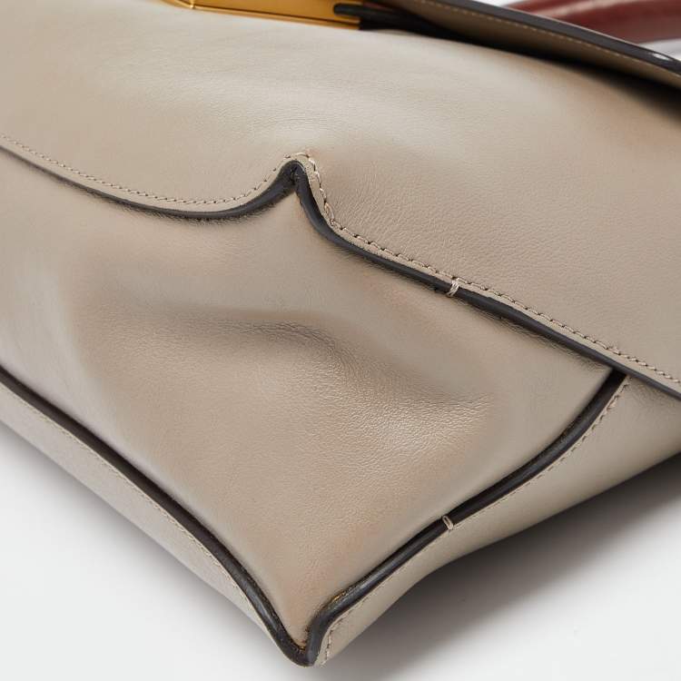 Pre Owned Chloe Grey/Brown Leather Flap Top Handle Bag