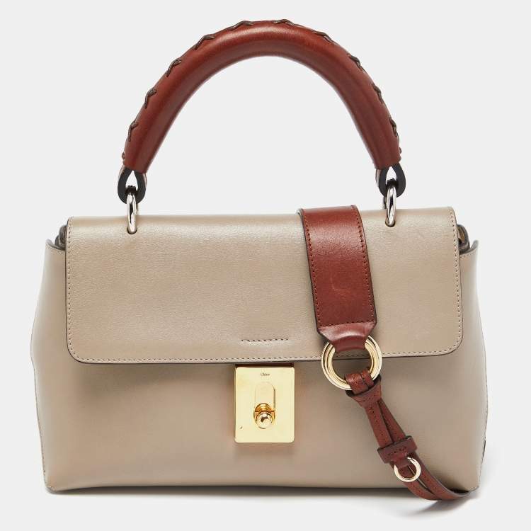 Pre Owned Chloe Grey/Brown Leather Flap Top Handle Bag
