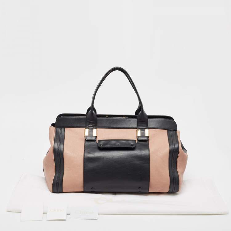 Pre Owned Chloe Black/Old Rose Leather Large Alice Satchel