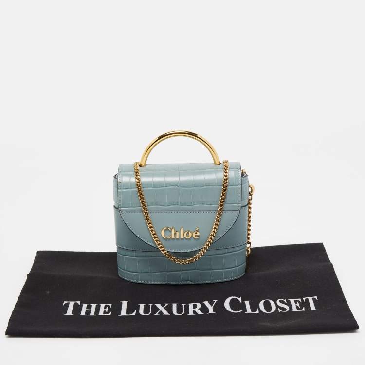 Pre Owned Chloe Pale Blue Croc Embossed Leather Aby Lock Crossbody Bag