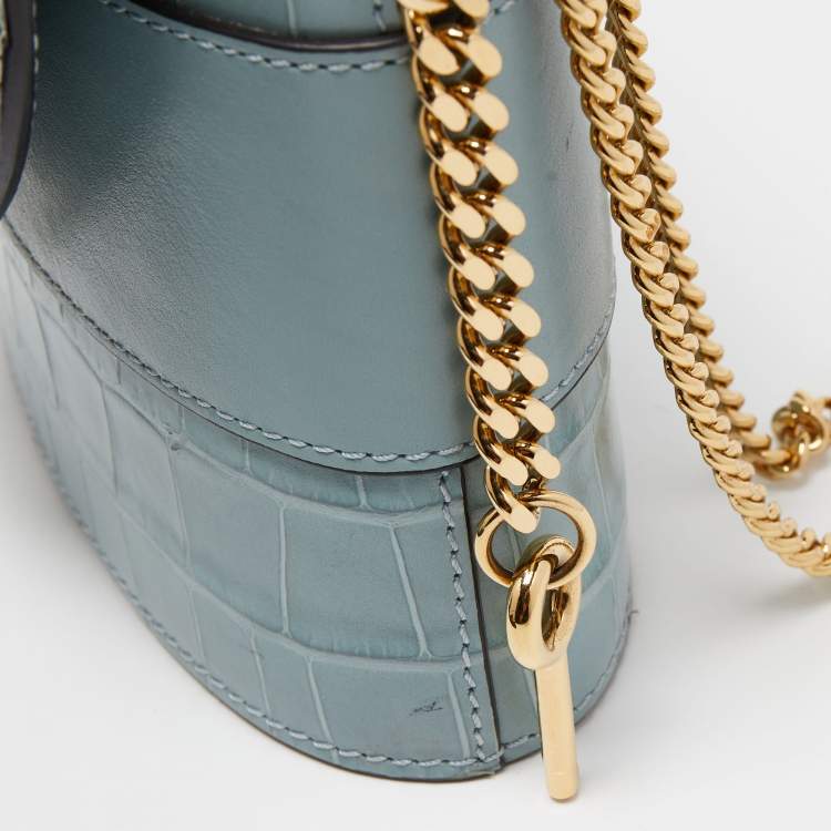 Pre Owned Chloe Pale Blue Croc Embossed Leather Aby Lock Crossbody Bag