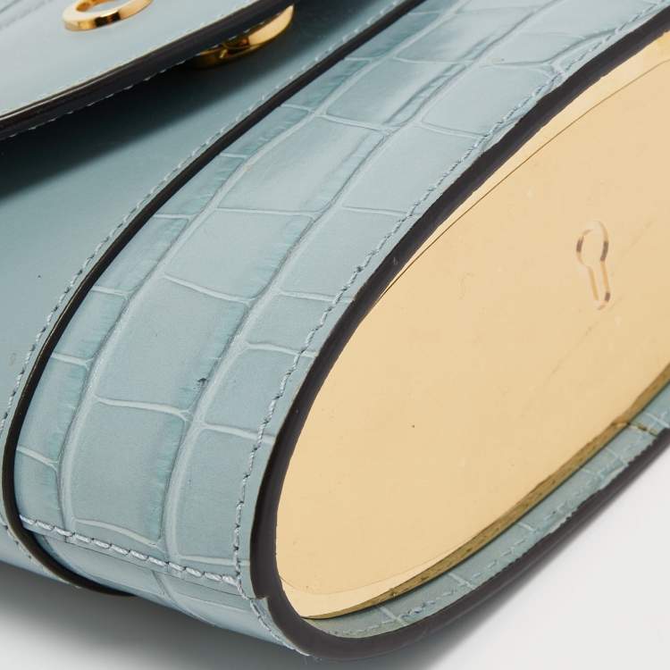 Pre Owned Chloe Pale Blue Croc Embossed Leather Aby Lock Crossbody Bag