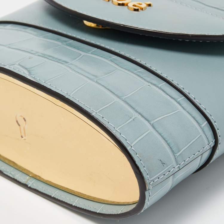 Pre Owned Chloe Pale Blue Croc Embossed Leather Aby Lock Crossbody Bag
