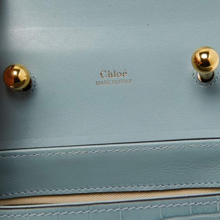 Pre Owned Chloe Pale Blue Croc Embossed Leather Aby Lock Crossbody Bag
