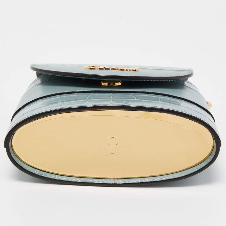Pre Owned Chloe Pale Blue Croc Embossed Leather Aby Lock Crossbody Bag