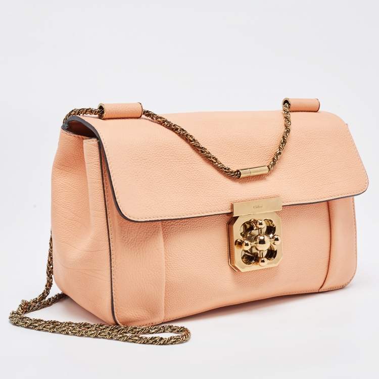 مملوكة مسبقًا Chloe Peach Leather Medium Elsie Chain Flap Shoulder Bag