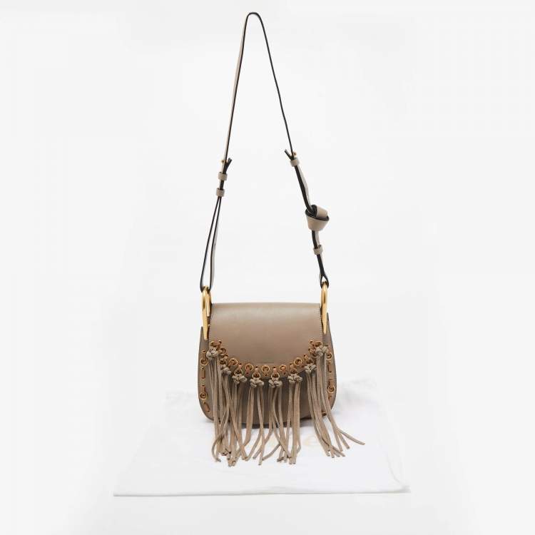 Pre Owned Chloe Beige/Black Leather Small Hudson Fringe Shoulder Bag