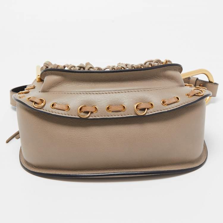 Pre Owned Chloe Beige/Black Leather Small Hudson Fringe Shoulder Bag