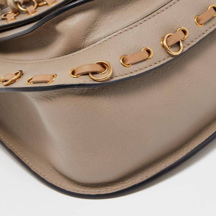 Pre Owned Chloe Beige/Black Leather Small Hudson Fringe Shoulder Bag