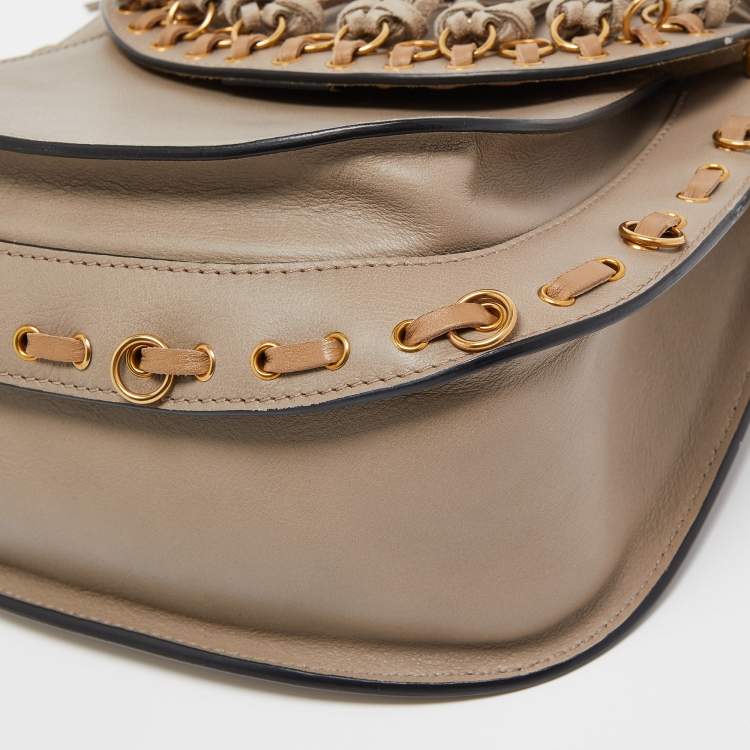 Pre Owned Chloe Beige/Black Leather Small Hudson Fringe Shoulder Bag