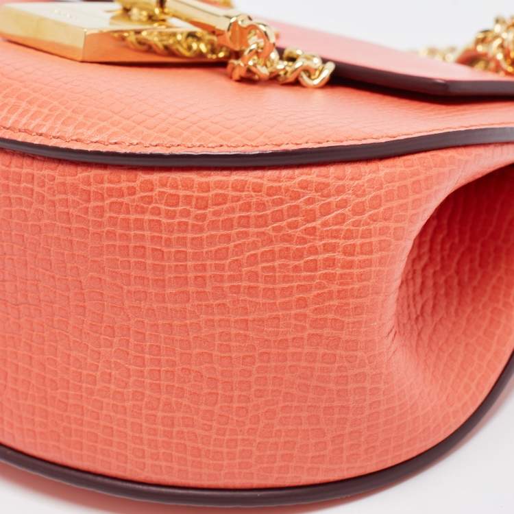 Pre Owned Chloe Coral Orange Leather Nano Drew Shoulder Bag