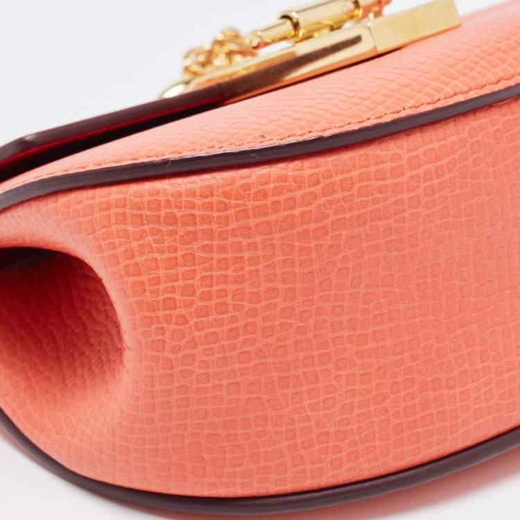 Pre Owned Chloe Coral Orange Leather Nano Drew Shoulder Bag