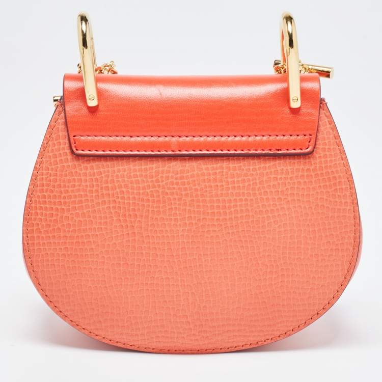 Pre Owned Chloe Coral Orange Leather Nano Drew Shoulder Bag