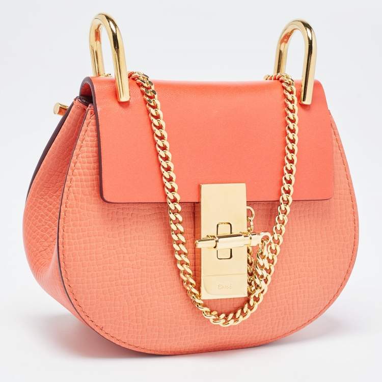 Pre Owned Chloe Coral Orange Leather Nano Drew Shoulder Bag
